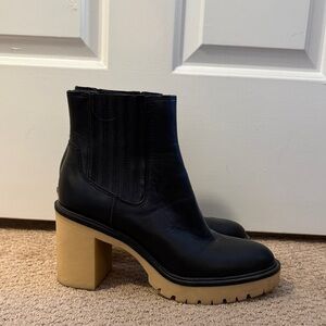 Dolce Vita Black Leather Heeled Boots with Tan Sole